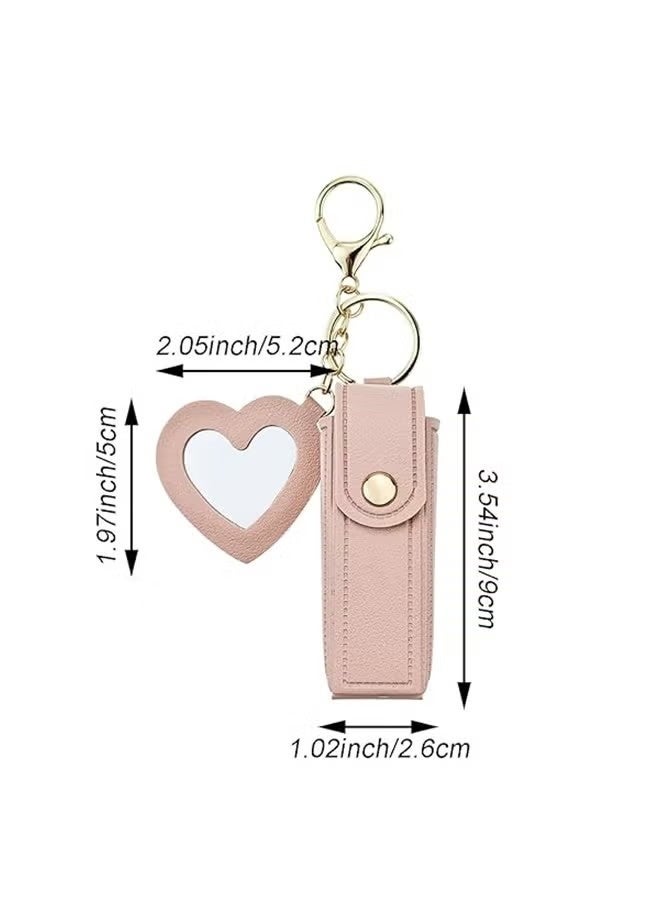 مجموعة من 4 قطع من حامل مرطب الشفاه الجلدي المحمول مع سلسلة مفاتيح ومرآة، سلسلة مفاتيح لأحمر الشفاه، منظم مرطب الشفاه، حقيبة تخزين مكياج السفر للنساء والفتيات - Image 2